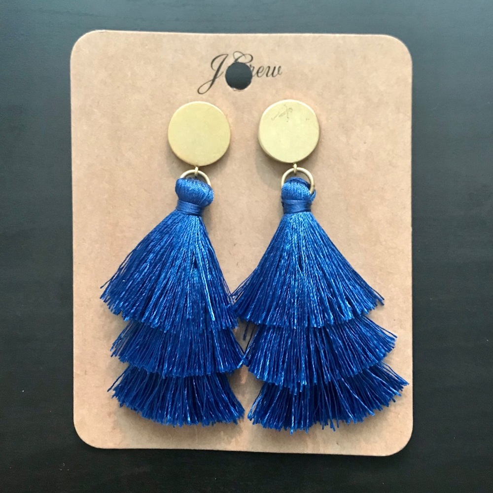 J. Crew Blue Tiered Tassel Earrings